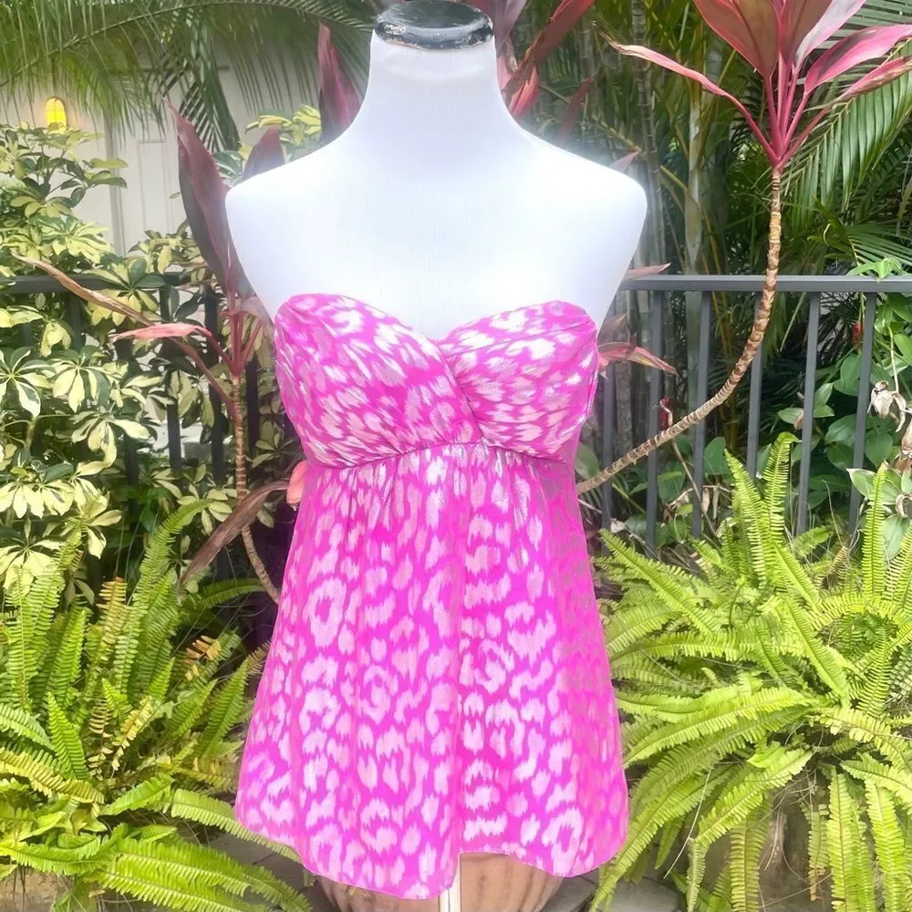 Trina Turk Pink Leopard Strapless Top - Picture 2 of 8